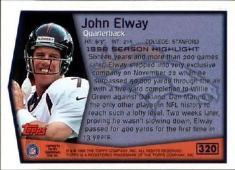 1999 Topps #320 John Elway EX Excellent Denver Broncos Football Card - Football Card Single
