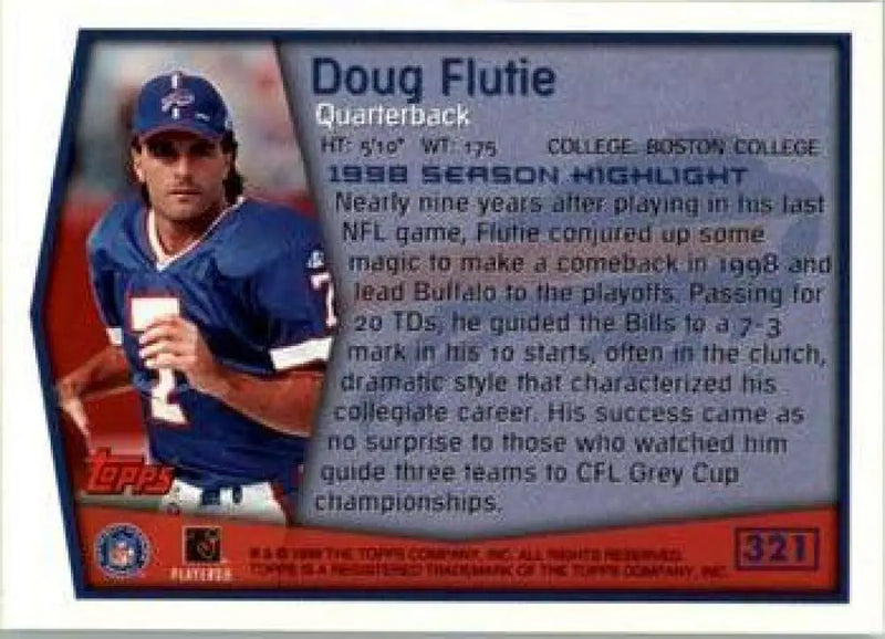 1999 Topps #321 Doug Flutie EX Excellent Buffalo Bills Football Card - Football Card Single