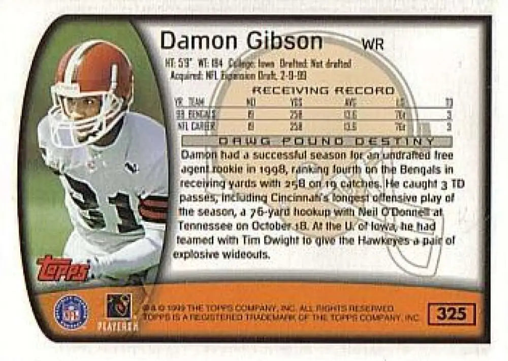 1999 Topps #325 Damon Gibson EX Excellent Cleveland Browns Football Card - Football Card Single