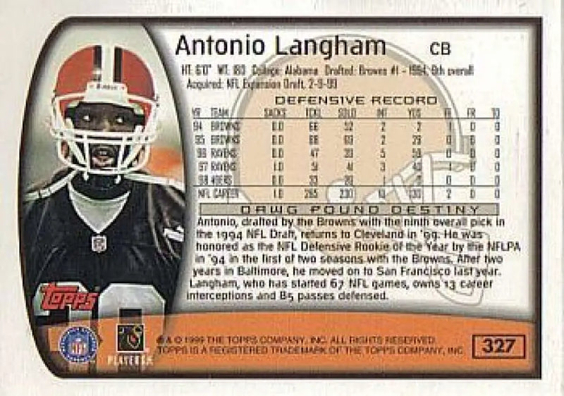 1999 Topps #327 Antonio Langham EX Excellent Cleveland Browns Football Card - Football Card Single