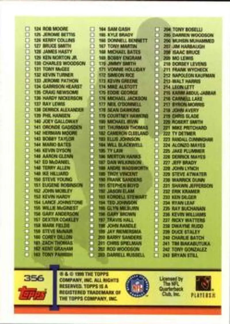 1999 Topps #356 Checklist EX Excellent Football Card - Football Card Single
