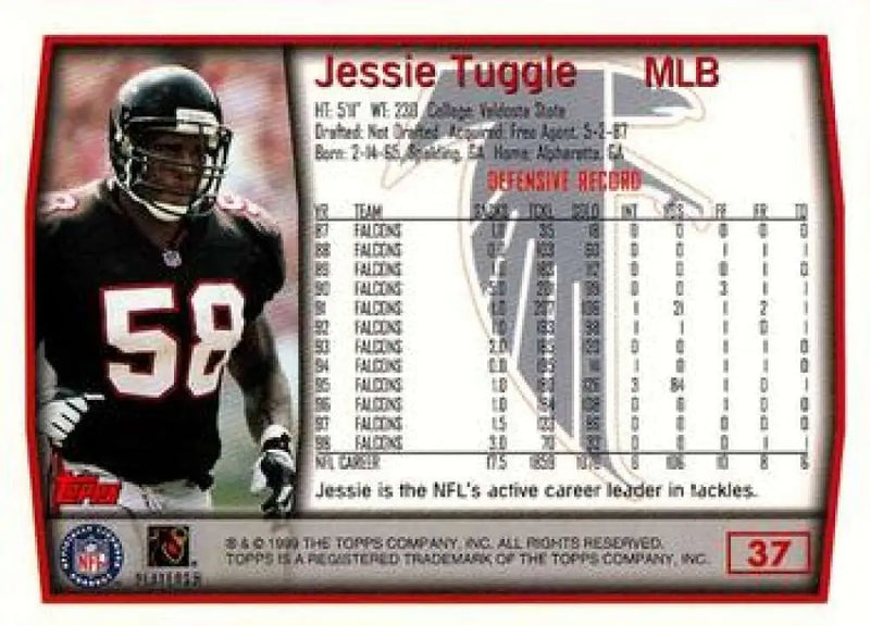 1999 Topps #37 Jessie Tuggle EX Excellent Atlanta Falcons Football Card - Football Card Single