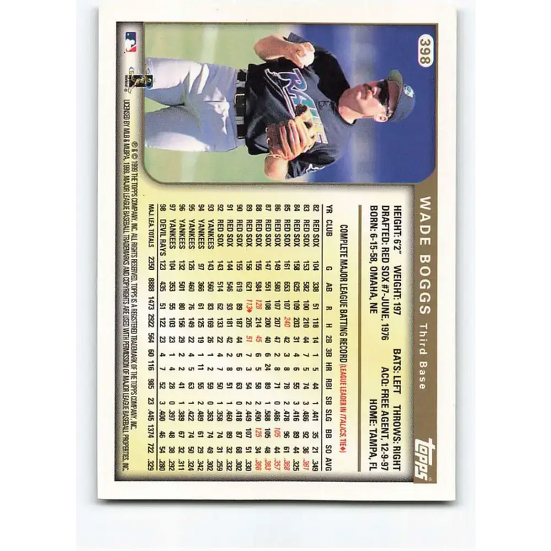 1999 Topps #398 Wade Boggs NM-MT Tampa Bay Devil Rays Baseball Card - Baseball Card Single