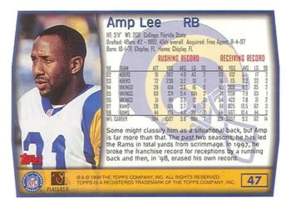 1999 Topps #47 Amp Lee EX Excellent St. Louis Rams Football Card - Football Card Single