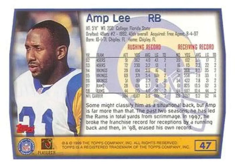 1999 Topps #47 Amp Lee EX Excellent St. Louis Rams Football Card - Football Card Single