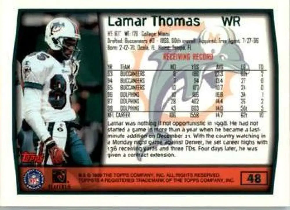 1999 Topps #48 Lamar Thomas EX Excellent Miami Dolphins Football Card - Football Card Single