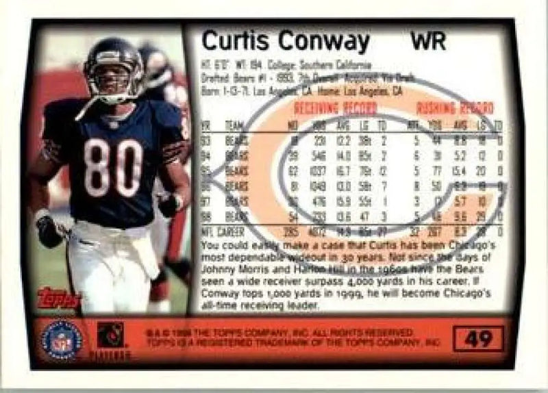 1999 Topps #49 Curtis Conway EX Excellent Chicago Bears Football Card - Football Card Single