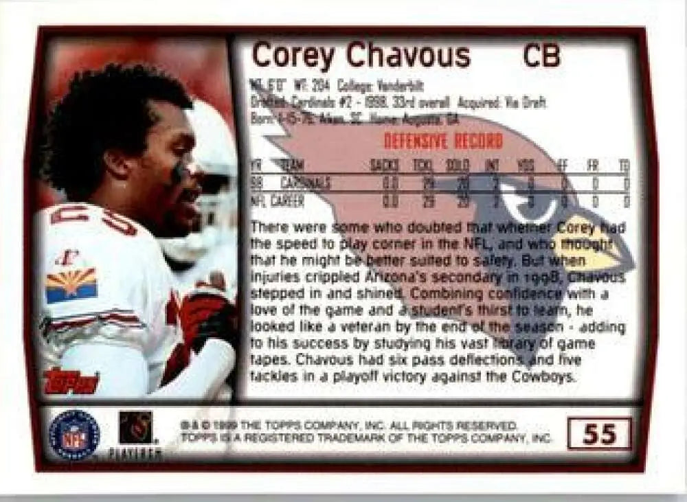 1999 Topps #55 Corey Chavous EX Excellent Arizona Cardinals Football Card - Football Card Single