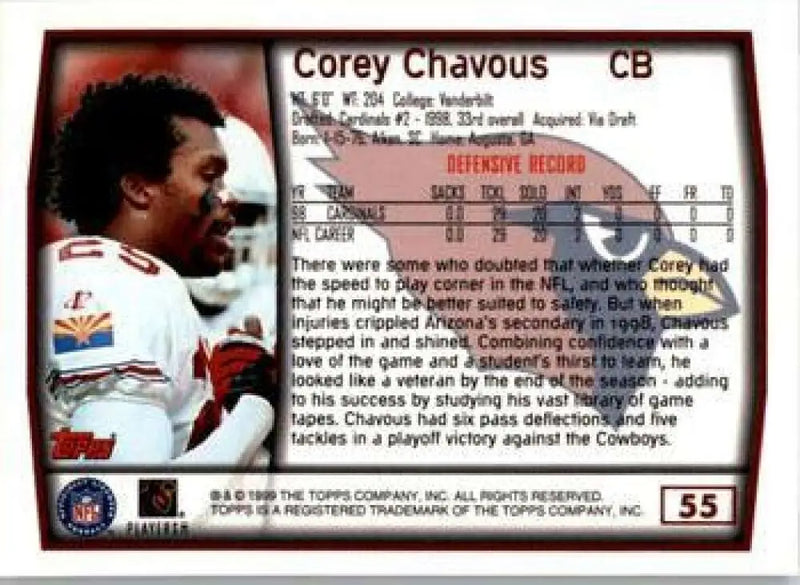 1999 Topps #55 Corey Chavous EX Excellent Arizona Cardinals Football Card - Football Card Single