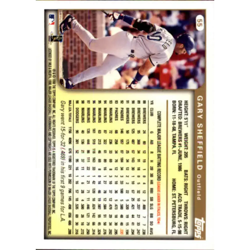 1999 Topps #55 Gary Sheffield NM-MT Los Angeles Dodgers Baseball Card - Baseball Card Single