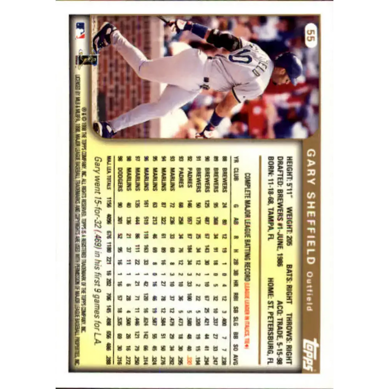 1999 Topps #55 Gary Sheffield NM-MT Los Angeles Dodgers Baseball Card - Baseball Card Single