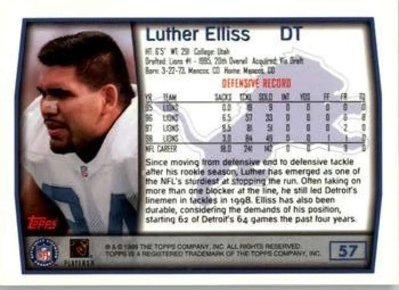 1999 Topps #57 Luther Elliss EX Excellent Detroit Lions Football Card - Football Card Single