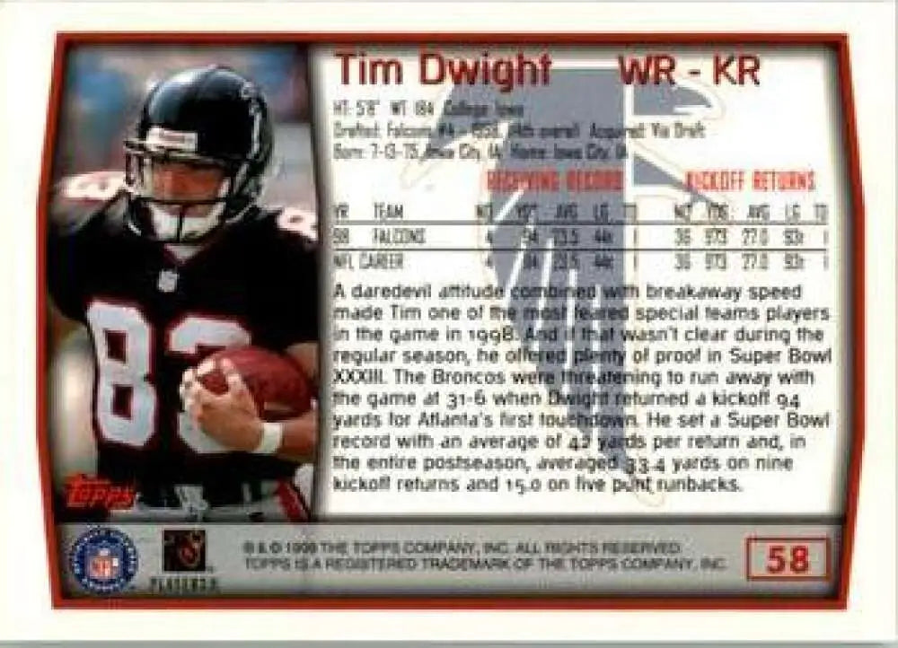 1999 Topps #58 Tim Dwight EX Excellent Atlanta Falcons Football Card - Football Card Single