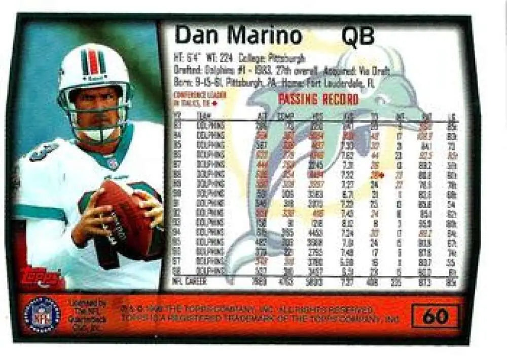 1999 Topps #60 Dan Marino EX Excellent Miami Dolphins Football Card - Football Card Single