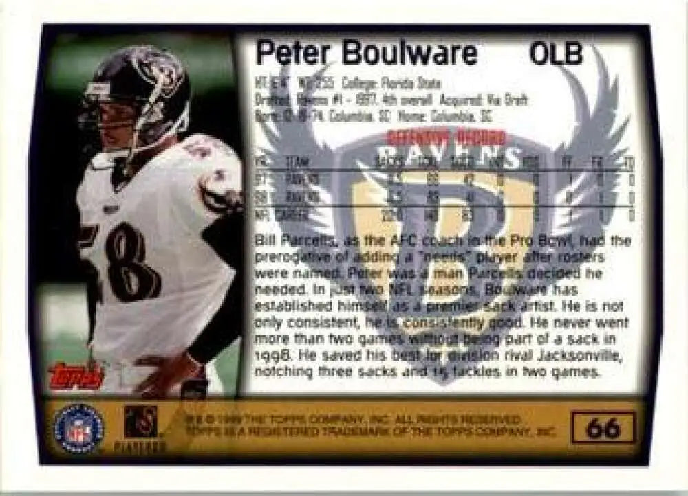 1999 Topps #66 Peter Boulware EX Excellent Baltimore Ravens Football Card - Football Card Single