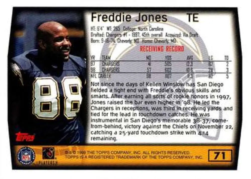 1999 Topps #71 Freddie Jones EX Excellent San Diego Chargers Football Card - Football Card Single
