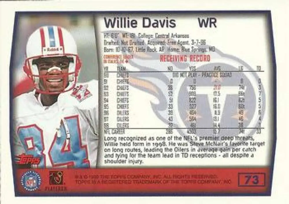 1999 Topps #73 Willie Davis EX Excellent Tennessee Titans Football Card - Football Card Single