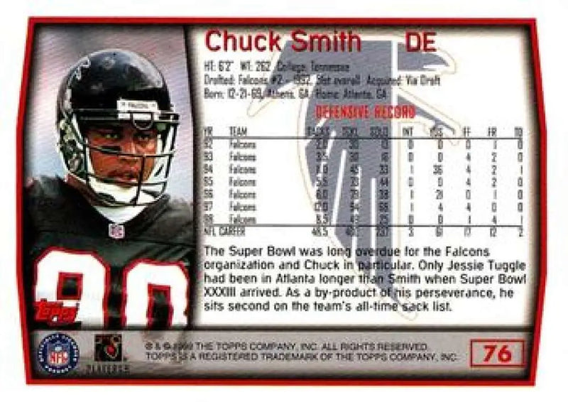 1999 Topps #76 Chuck Smith EX Excellent Atlanta Falcons Football Card - Football Card Single