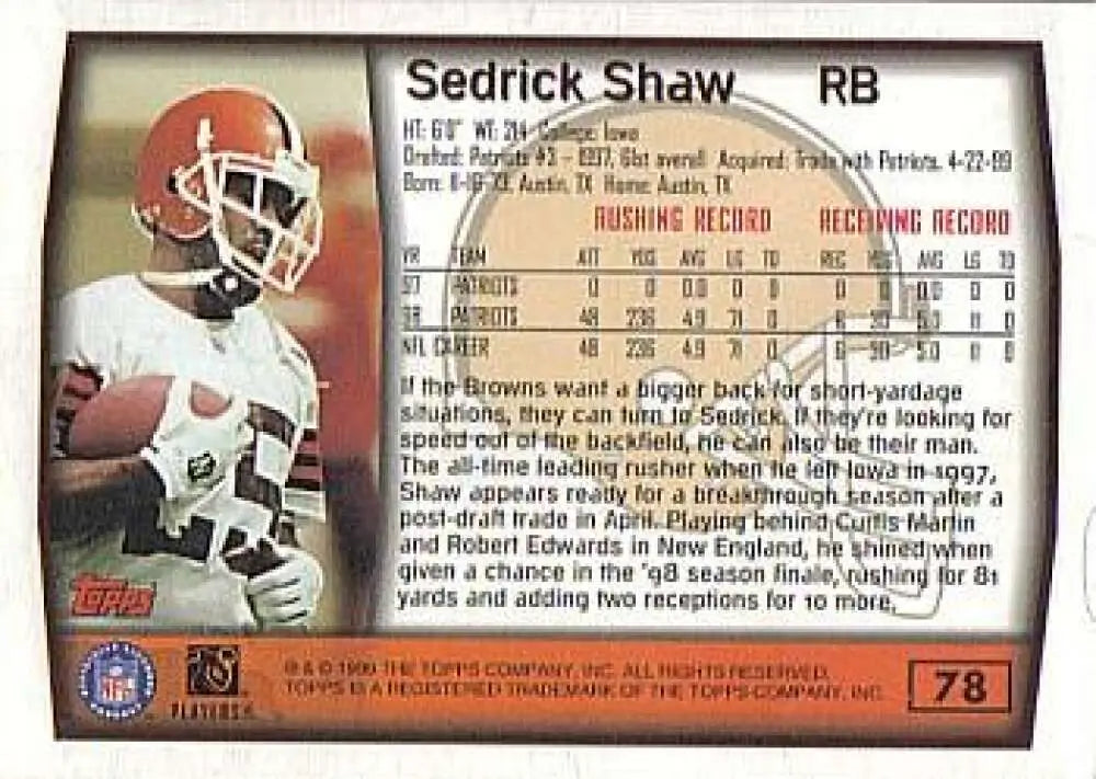 1999 Topps #78 Sedrick Shaw EX Excellent Cleveland Browns Football Card - Football Card Single