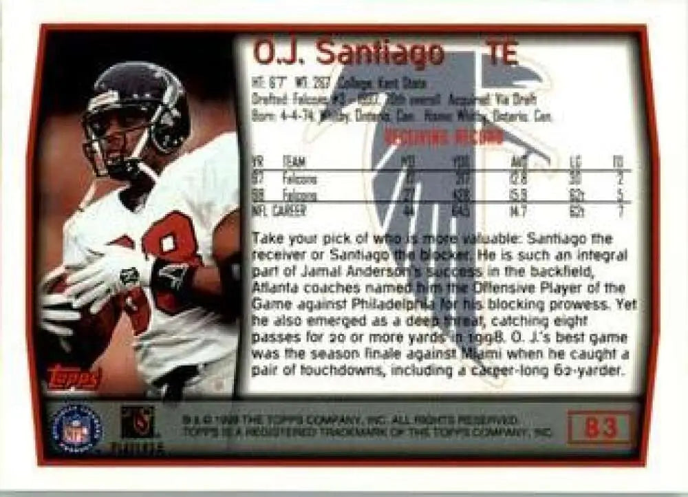 1999 Topps #83 O.J. Santiago EX Excellent Atlanta Falcons Football Card - Football Card Single