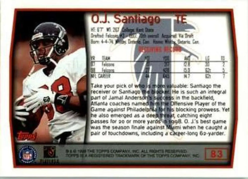 1999 Topps #83 O.J. Santiago EX Excellent Atlanta Falcons Football Card - Football Card Single