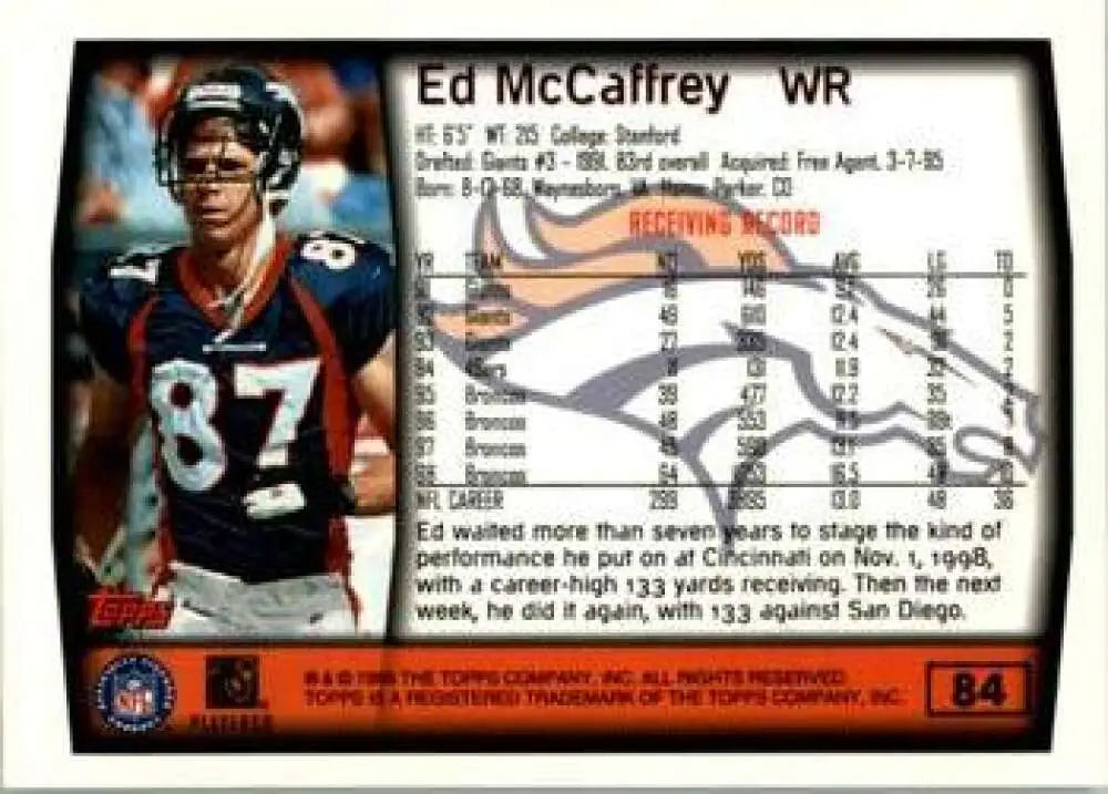 1999 Topps #84 Ed McCaffrey EX Excellent Denver Broncos Football Card - Football Card Single