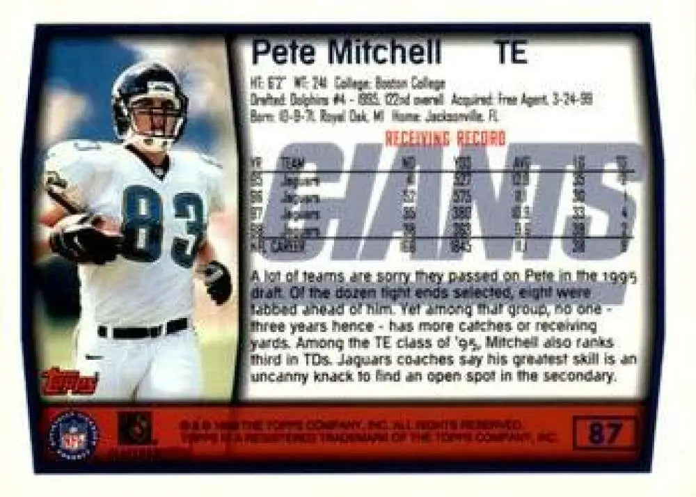 1999 Topps #87 Pete Mitchell EX Excellent New York Giants Football Card - Football Card Single