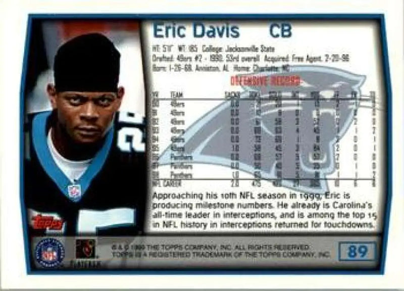 1999 Topps #89 Eric Davis EX Excellent Carolina Panthers Football Card - Football Card Single