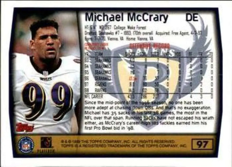 1999 Topps #97 Michael McCrary EX Excellent Baltimore Ravens Football Card - Football Card Single