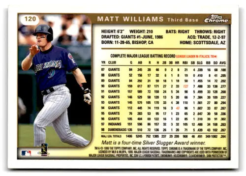 Original gloss Matt Williams baseball card from 1999 Topps Chrome Diamondbacks ID 73519