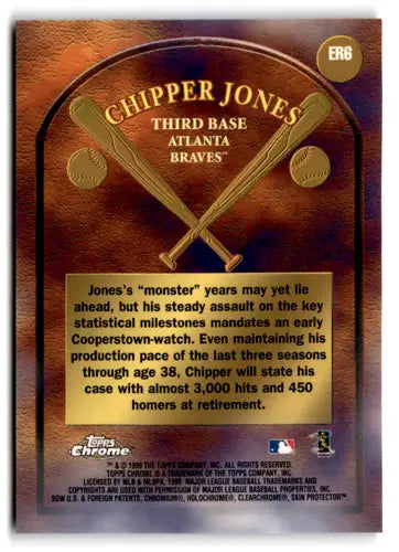 Chipper Jones baseball card back from 1999 Topps Chrome Early Road to the Hall