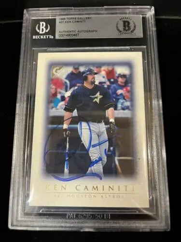 Encased Ken Caminiti autographed baseball card from 1999 Topps Gallery Ken Caminiti #27 BAS Certified BGS