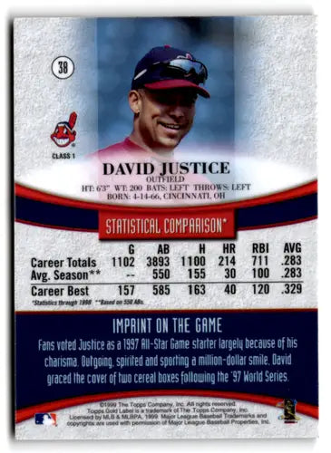 1999 Topps Gold Label Class 1 #38 David Justice NM Near Mint Indians ID:81550 - Baseball Card Single