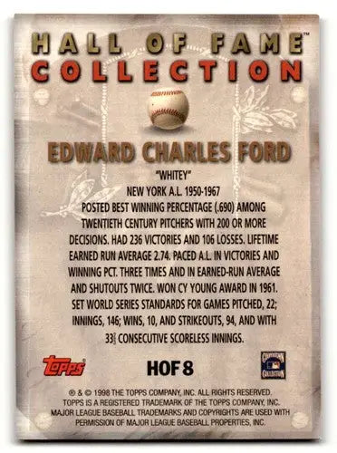 Edward Charles Ford 1999 Topps #HOF8 Whitey Ford Yankees baseball card NM near mint