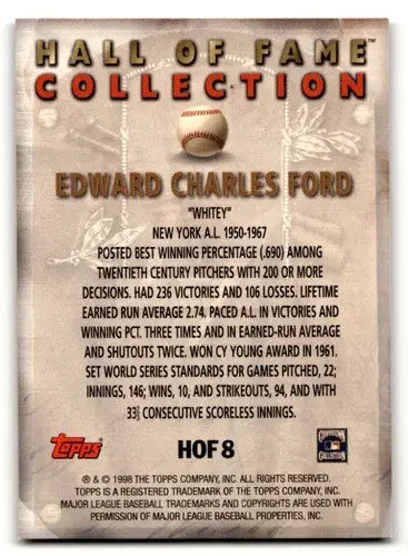 1999 Topps #HOF8 Whitey Ford New York Yankees Baseball Cards NM Near ID:63104 - Baseball Card Single