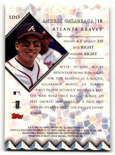 Original gloss of 1999 Topps LD13 Andres Galarraga Atlanta Braves baseball card