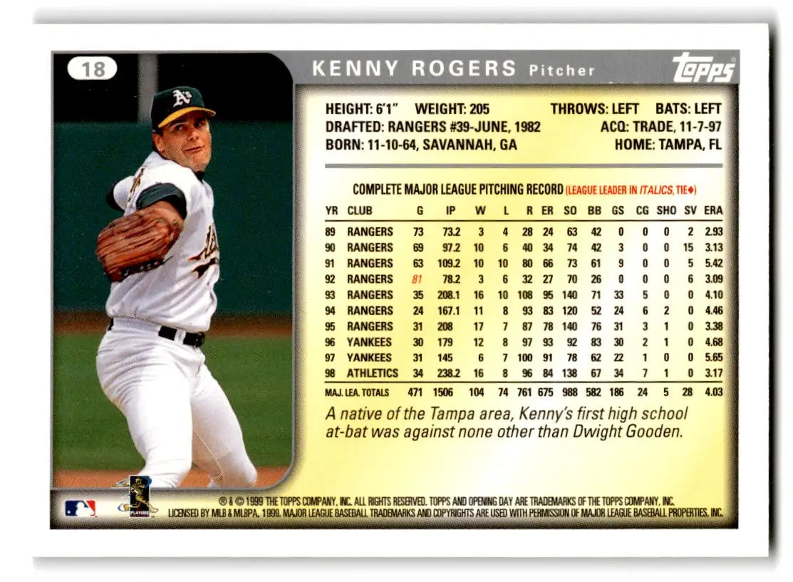 1999 Topps Opening Day #18 Kenny Rogers - Baseball Card Single