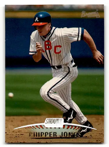 Original gloss Chipper Jones baseball card from Topps Stadium Club featuring Braves