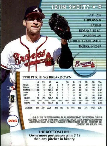 1999 Topps Stadium Club #286 John Smoltz NM-MT Braves - Baseball Card Single
