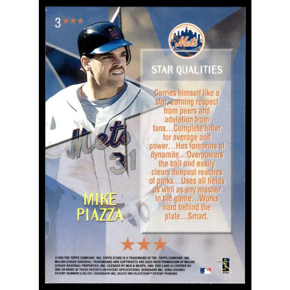 1999 Topps Stars #3 Mike Piazza EX/NM New York Mets Baseball Card - Baseball Card Single