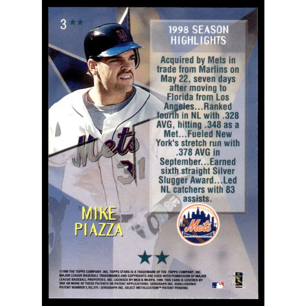1999 Topps Stars #3 Mike Piazza EX/NM New York Mets Baseball Card - Baseball Card Single