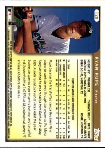 Original gloss 1999 Topps Traded Ryan Rupe Baseball Card from simply sandoval sports cards
