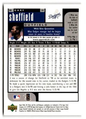 1999 UD Choice Preview #98 Gary Sheffield - Baseball Card Single