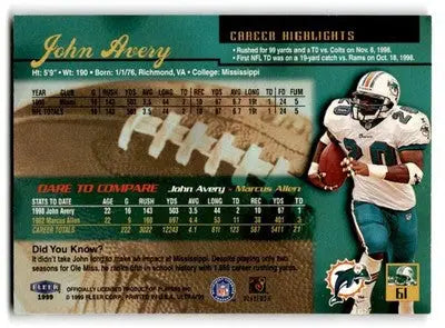 1999 Ultra #61 John Avery - Football Card Single