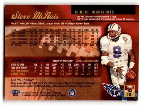 Original gloss 1999 Fleer Steve McNair Tennessee Titans football trading card