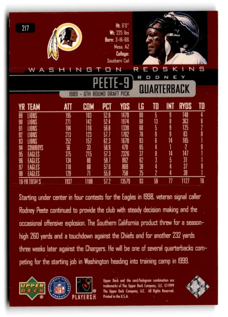 1999 Upper Deck #217 Rodney Peete - Football Card Single