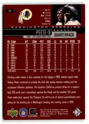 1999 Upper Deck #217 Rodney Peete - Football Card Single