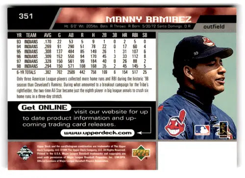 1999 Upper Deck #351 Manny Ramirez NM-MT Indians ID:81247 - Baseball Card Single
