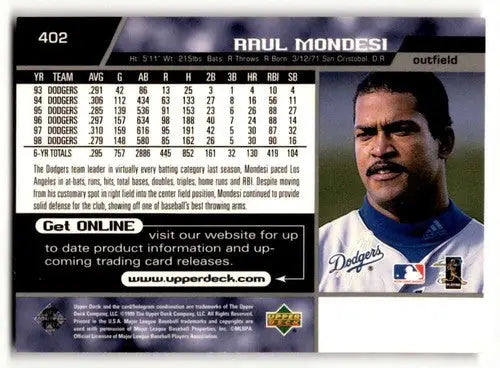 Raul Mondesi Los Angeles Dodgers baseball card from 1999 Upper Deck #402