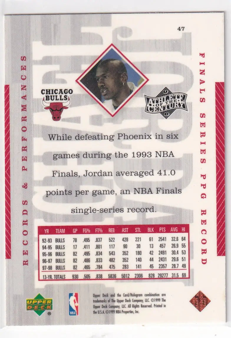 1999 UPPER DECK #47 MICHAEL JORDAN RECORDS DAMAGED- CHICAGO BULLS - Basketball Card Single